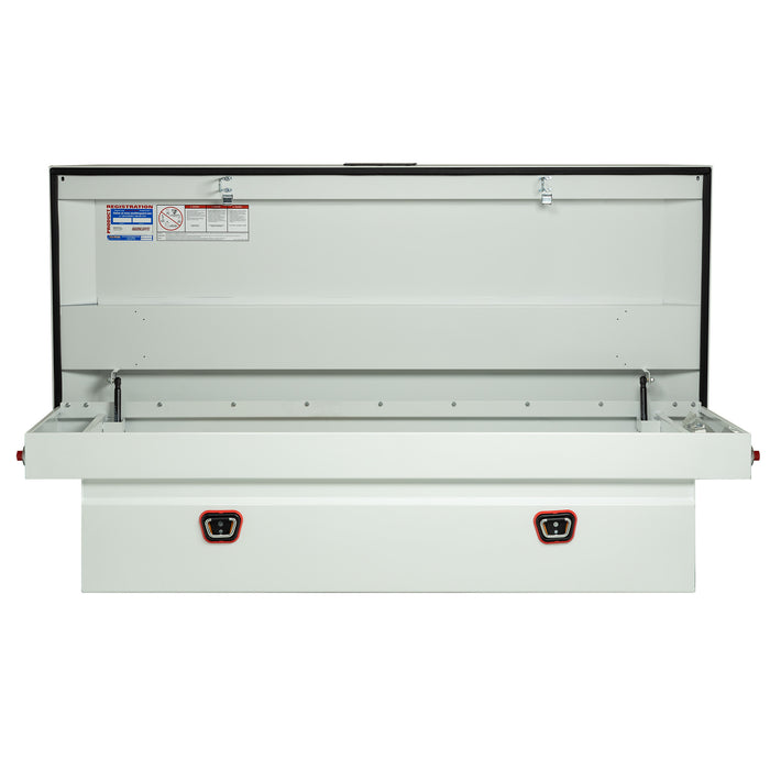 Weather Guard 71.5in. Saddle Box, Width 27.5 in, Body Material Steel, Color Finish Glossy White, Model# 116-3-03