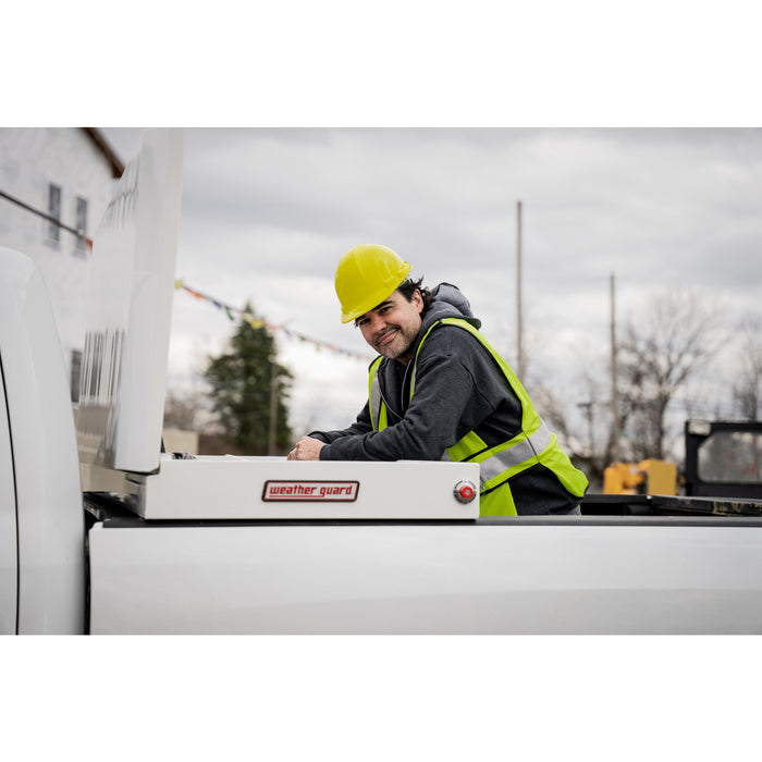 Weather Guard 71.5in. Saddle Box, Width 27.5 in, Body Material Steel, Color Finish Glossy White, Model# 116-3-03