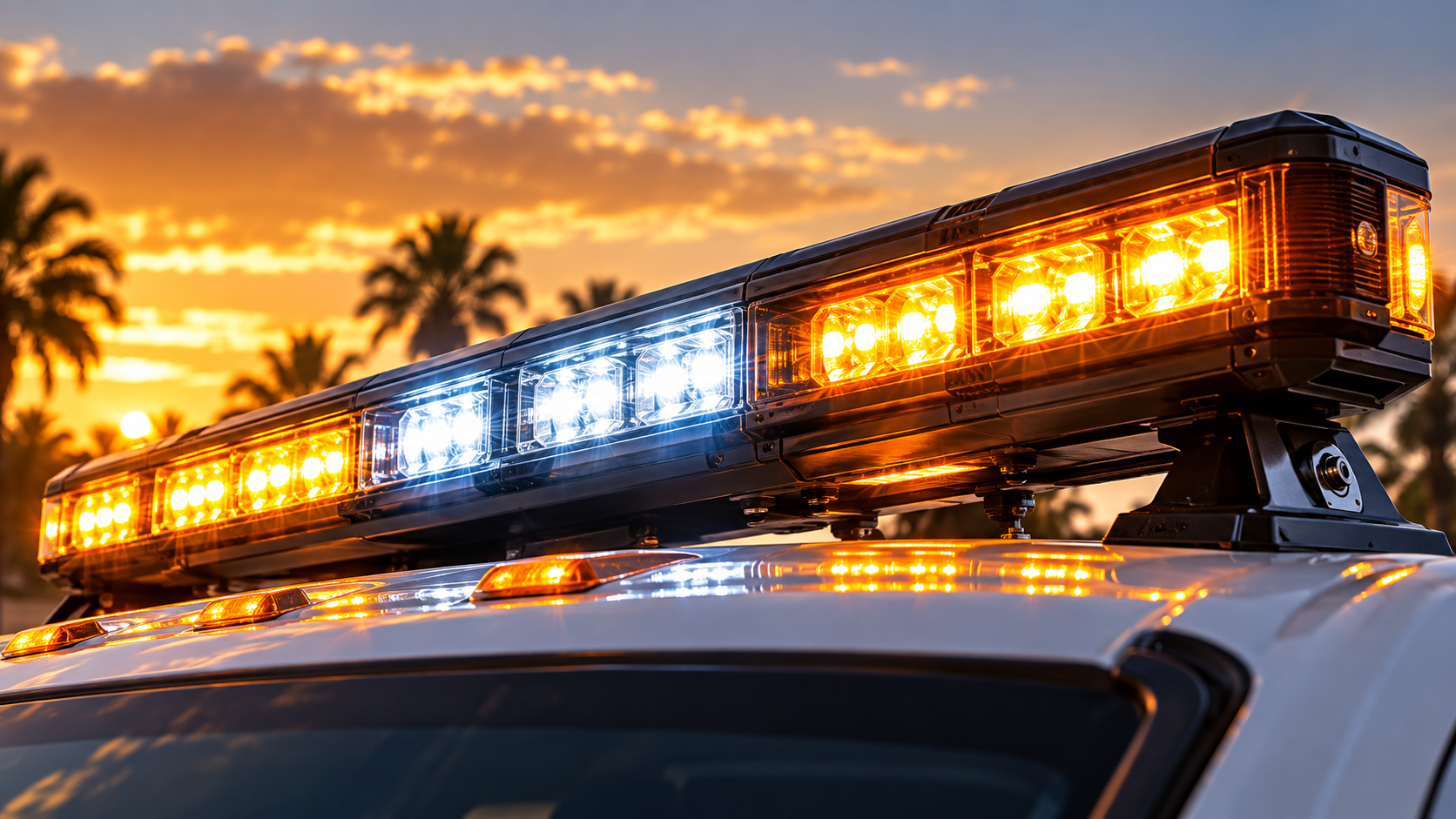 Amber and white vehicle warning lightbar